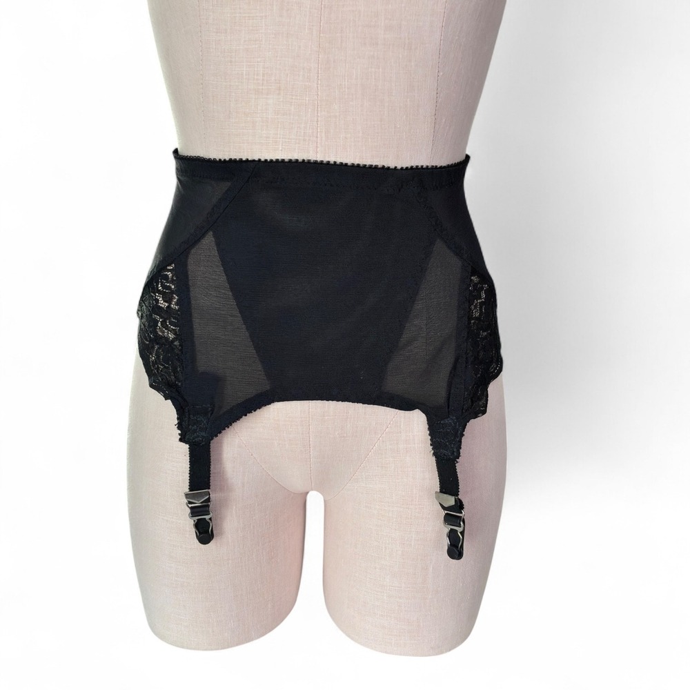 Vintage 80s Black‎ Girdle Stretch Mesh High Waist Medium